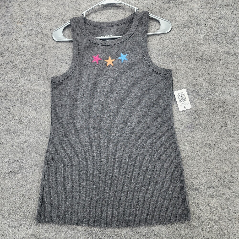 Torrid Tank Top Womens Medium Gray Ribbed Super Soft Stars